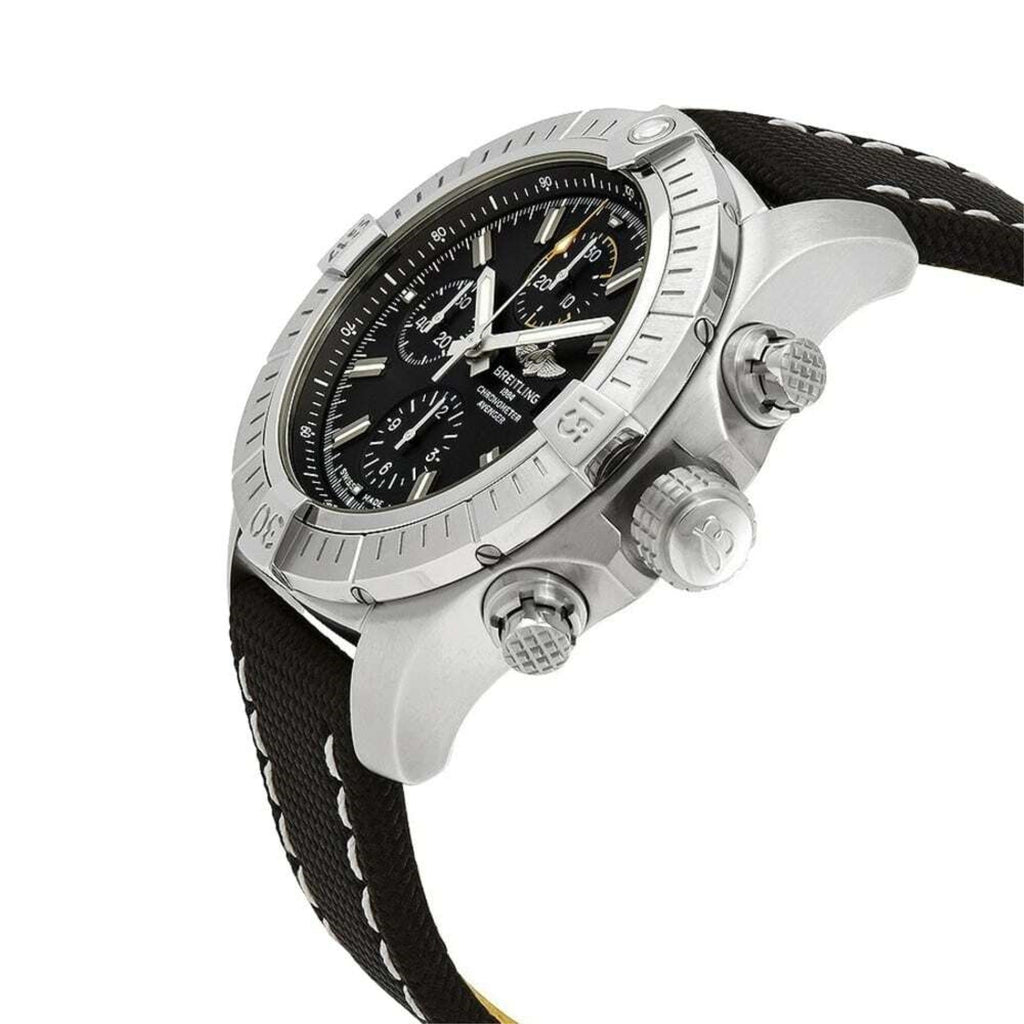 Breitling Avenger Chronograph 45mm Black Dial Black Leather Strap Watch for Men - A13317101B1X1 Buy Now By Breitling