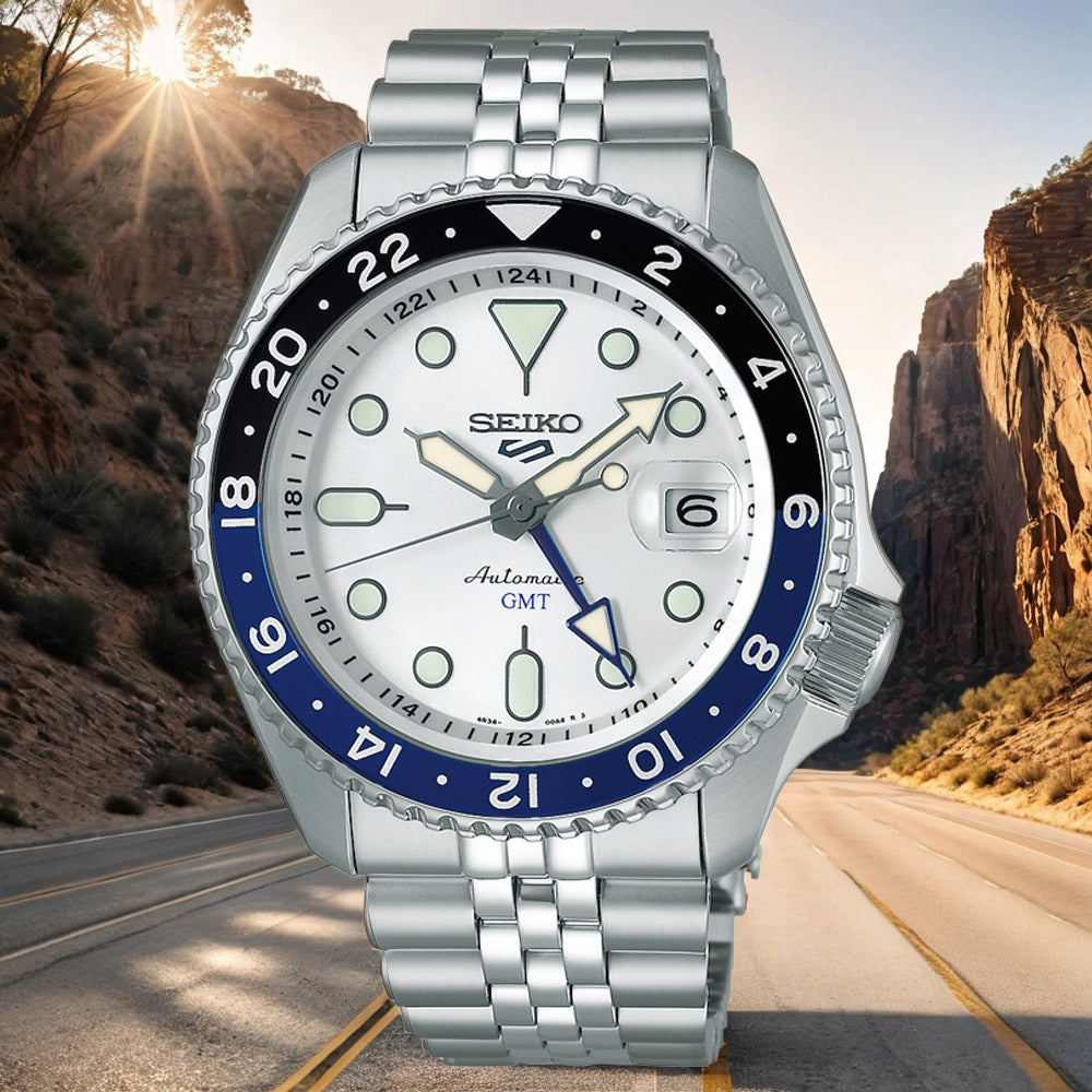 Seiko 5 Sports SKX GMT Automatic Sky Blue Dial Silver Steel Strap Watch For Men - SSK033K1 Buy Now By Seiko