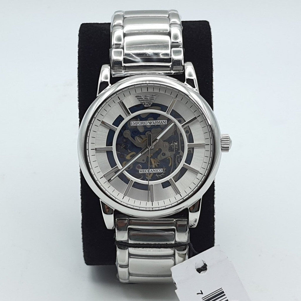 Emporio Armani Meccanico Automatic Silver Dial Silver Steel Strap Watch for Men - AR60006