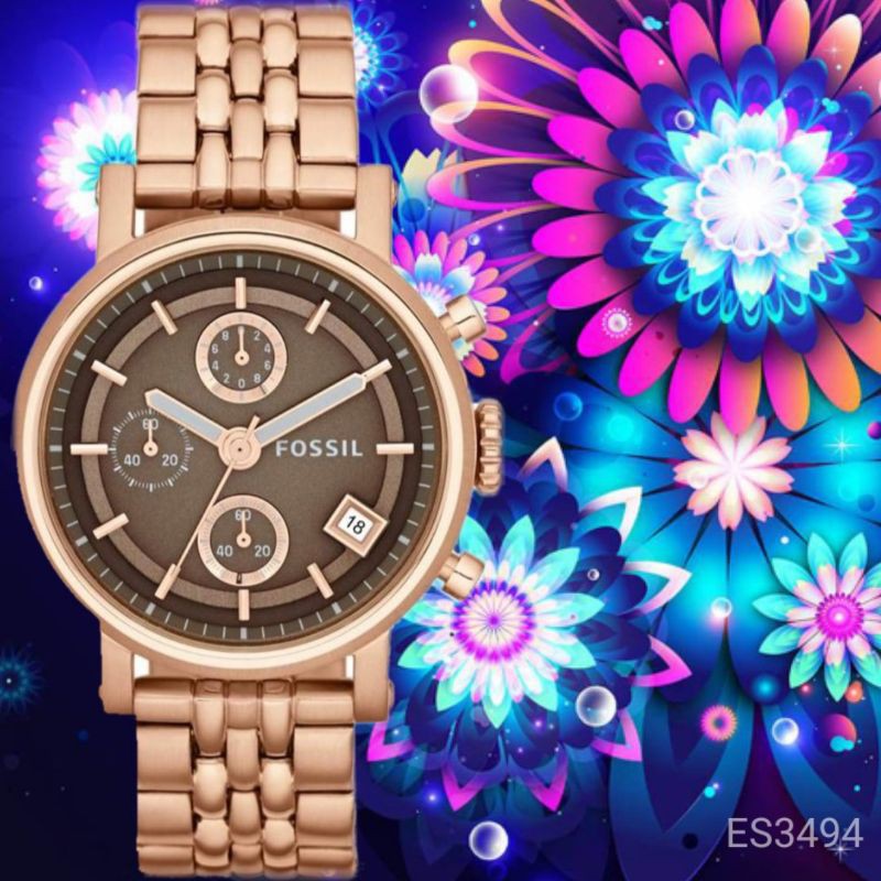 Fossil Boyfriend Chronograph Brown Dial Rose Gold Steel Strap Watch for Women - ES3494 Buy Now By Fossil