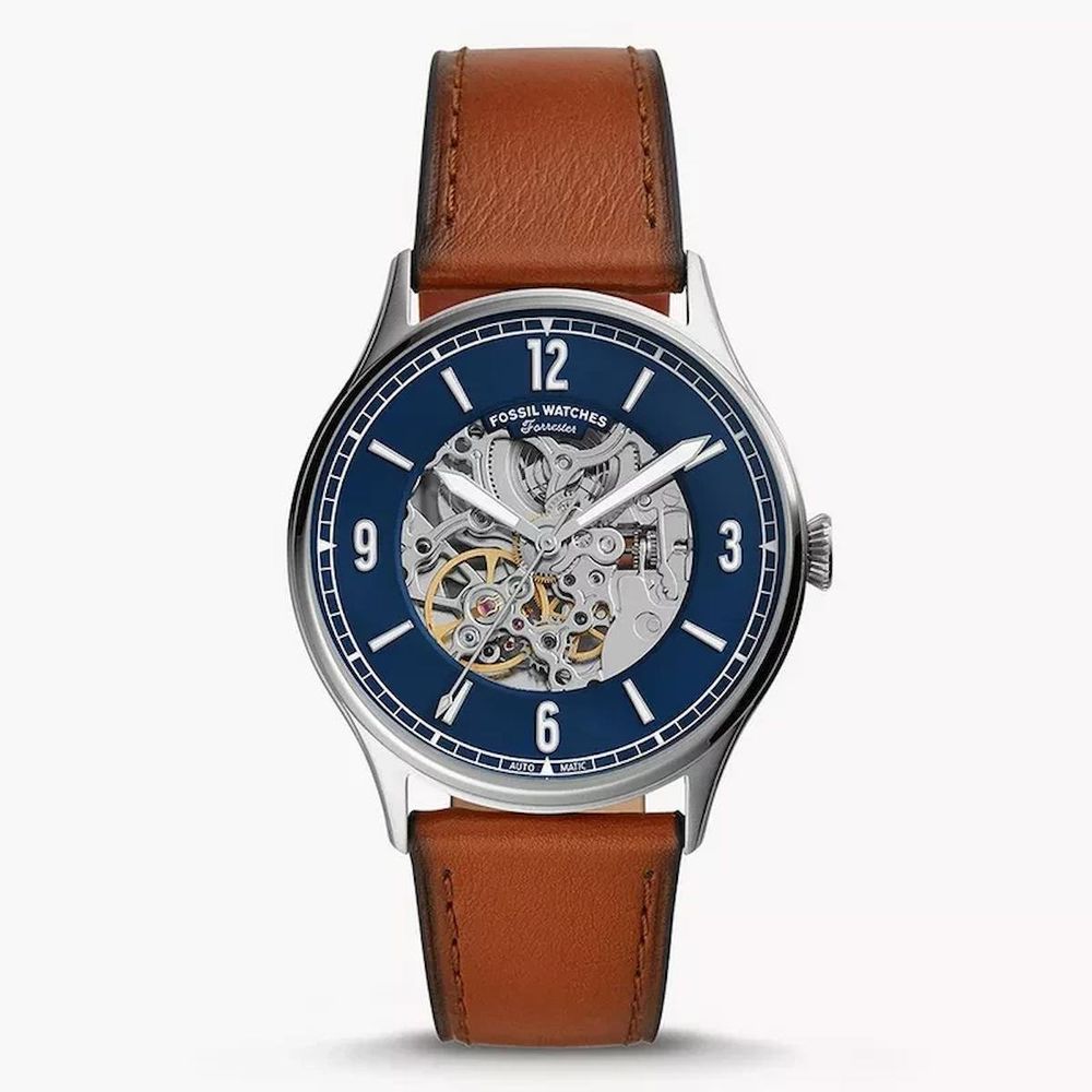 Fossil Forrester Luggage Automatic Skeleton Blue Dial Brown Leather Strap Watch for Men - ME3179 Buy Now By Fossil
