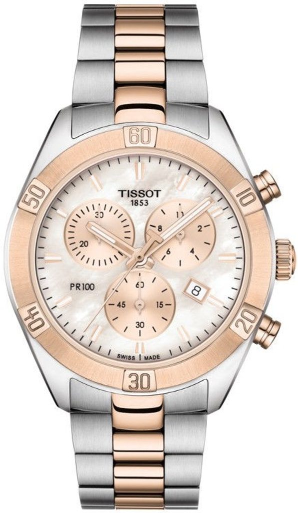 Tissot PR 100 Sport Chic Chronograph Mother of Pearl Dial Two Tone Steel Strap Watch for Women - T101.917.22.151.00 Buy Now By Tissot
