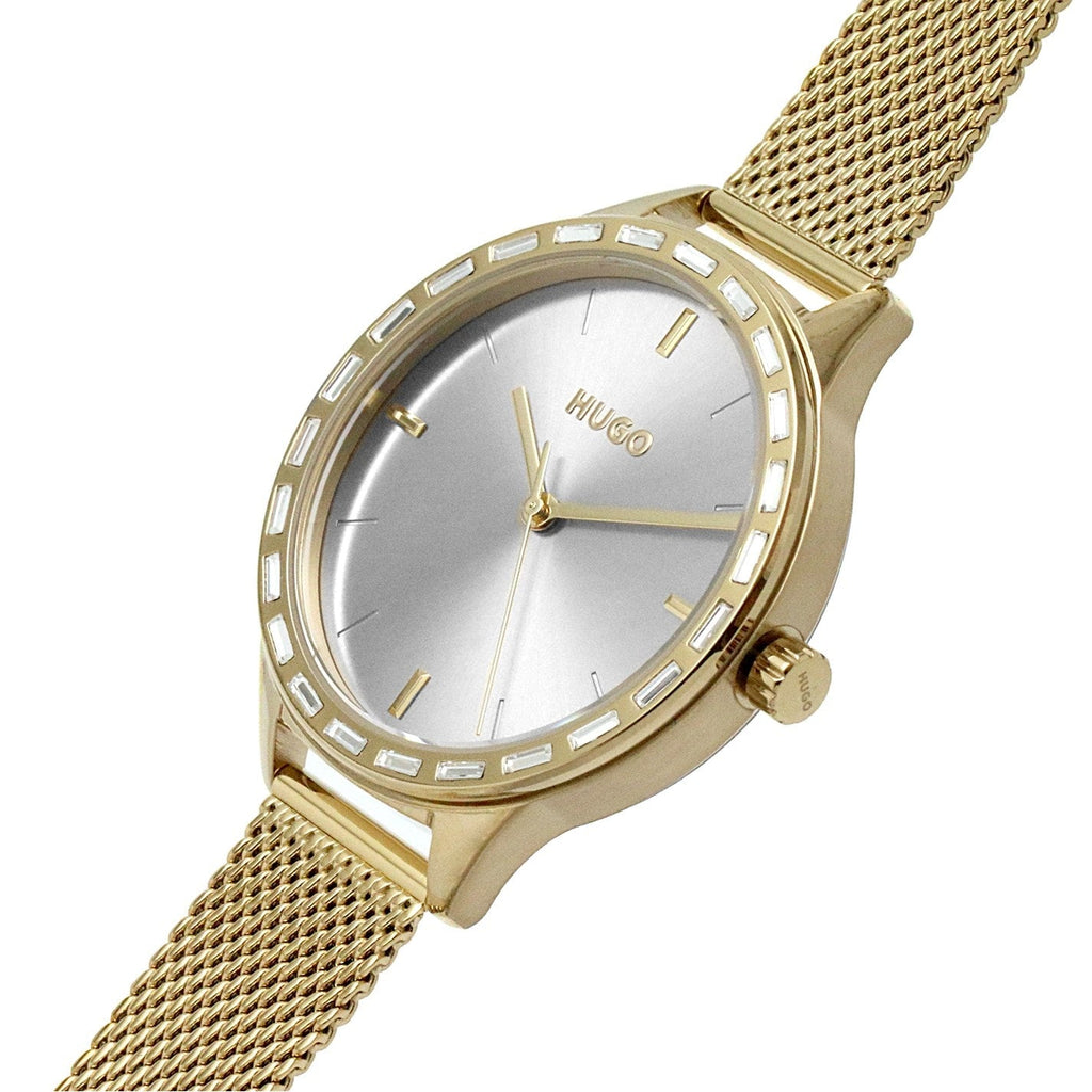 Guess Chelsea Crystals Mother of Pearl White Dial Gold Mesh Bracelet Watch For Women - W0647L7 Buy Now By Guess