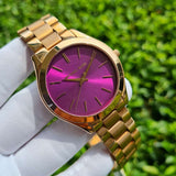 Michael Kors Slim Runway Purple Dial Rose Gold Steel Strap Watch for Women - MK3293 Buy Now By Michael Kors