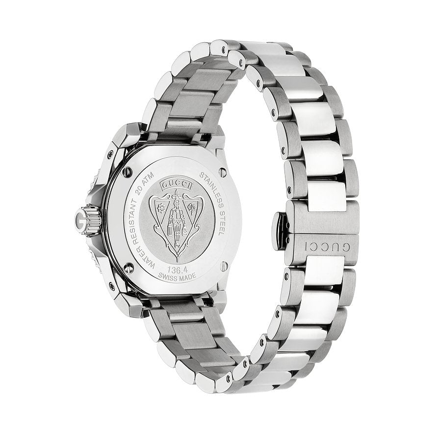 Gucci Dive Diamonds Mother of Pearl Dial Silver Steel Strap Watch For Women - YA136406 Buy Now By Gucci