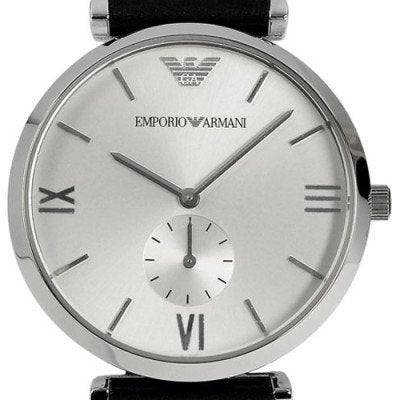 Emporio Armani Retro Analog Quartz Silver Dial Black Leather Strap Watch For Men - AR1674 Buy Now By Emporio Armani