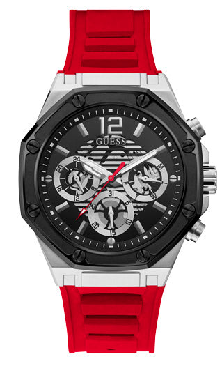 Guess Momentum Black Dial Red Rubber Strap Watch for Men - GW0263G3 Buy Now By Guess