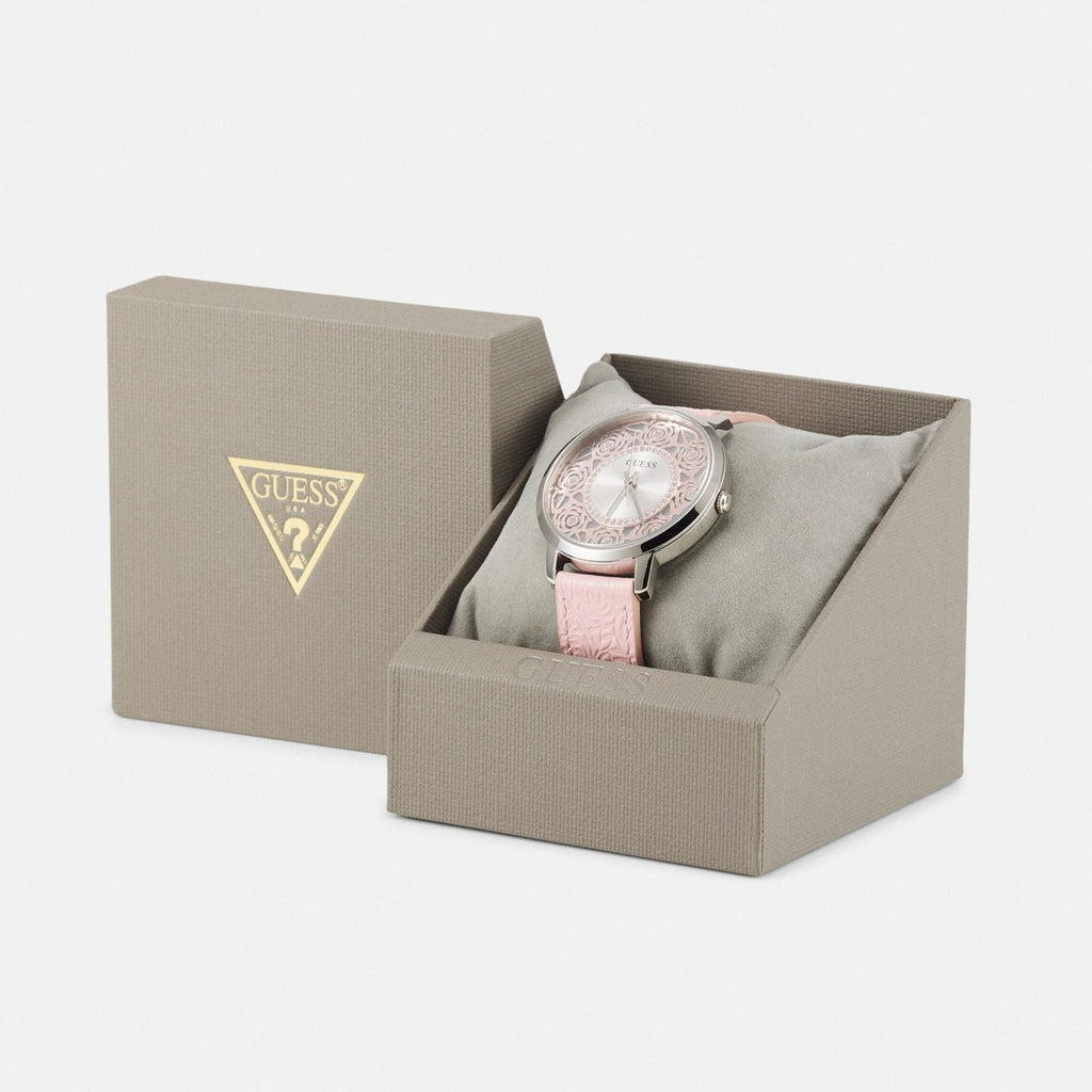 Guess Dahlia Analog Silver Dial Pink Leather Strap Watch for Women - GW0529L1 Buy Now By Guess