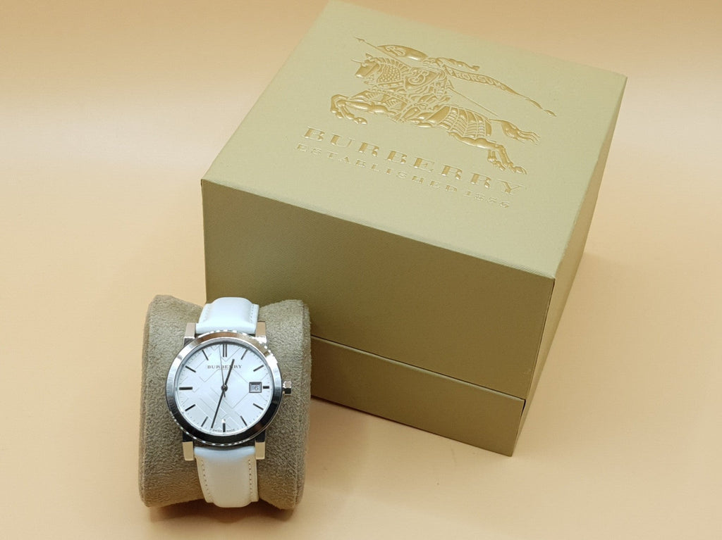 Burberry The City White Dial White Leather Strap Watch for Women - BU9128 Buy Now By Burberry