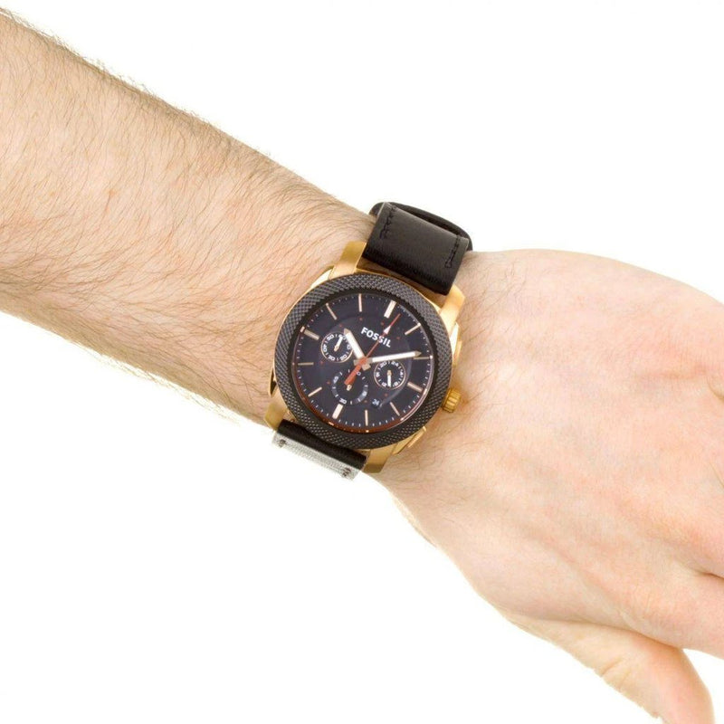Fossil Machine Chronograph Black Dial Black Leather Strap Watch for Men - FS5120 Buy Now By Fossil