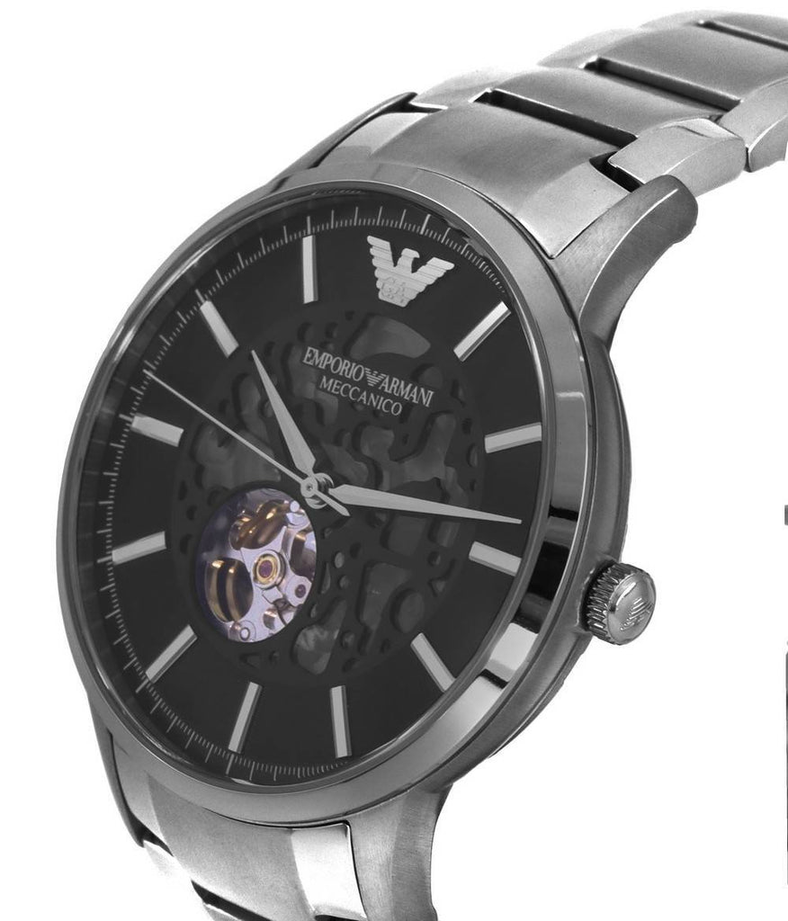 Emporio Armani Meccanico Automatic Black Dial Silver Steel Strap Watch For Men - AR60055 Buy Now By Emporio Armani