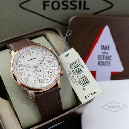 Fossil Goodwin Chronograph White Dial Brown Leather Strap Watch for Men - FS5415 Buy Now By Fossil