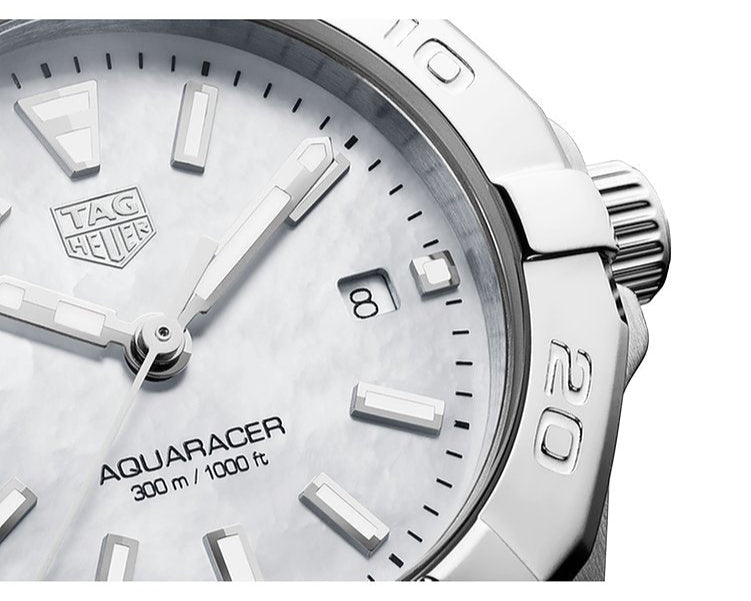 Tag Heuer Aquaracer Quartz Mother of Pearl White Dial Silver Steel Strap Watch for Women - WBD1411.BA0741 Buy Now By Tag Heuer