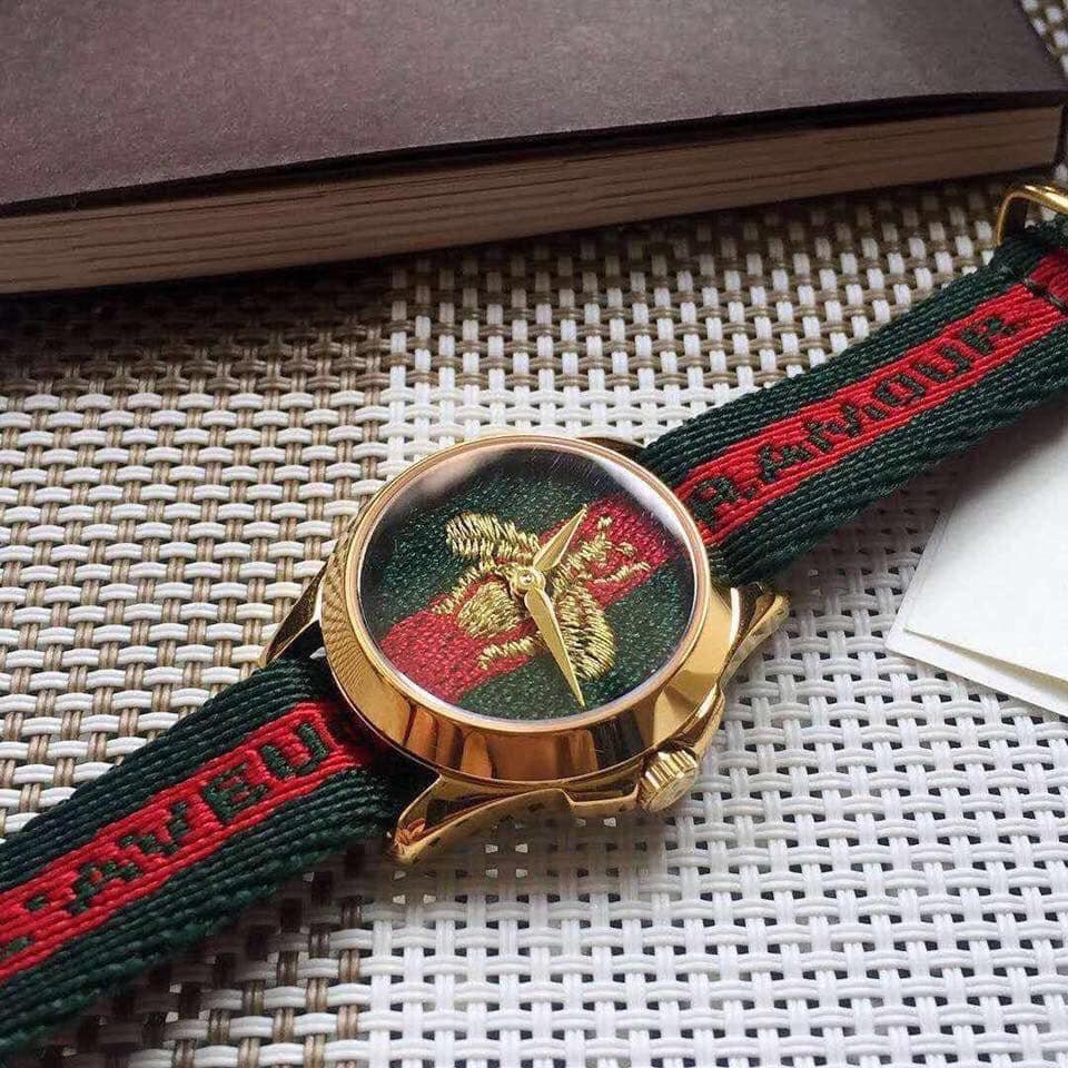 Gucci Le Marche des Merveilles Green & Red Dial Green & Red NATO Strap Unisex Watch - YA126487 Buy Now By Gucci