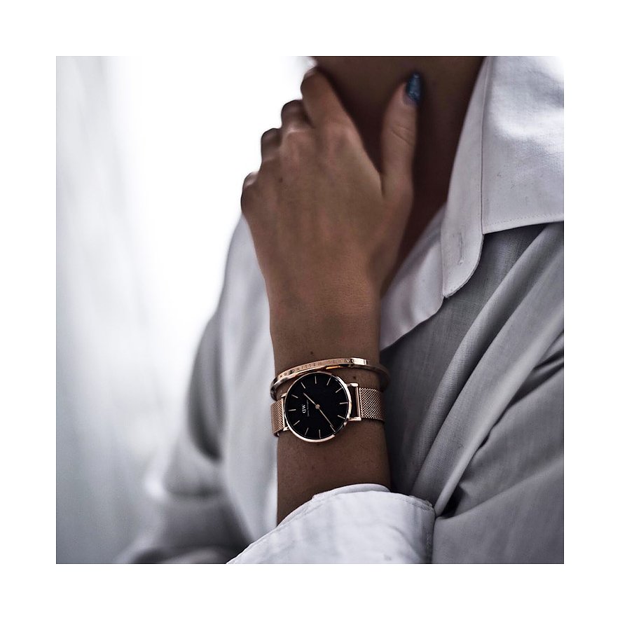 Daniel Wellington Classic Petite Melrose Black Dial Rose Gold Mesh Bracelet Watch For Women - DW00100217 Buy Now By Daniel Wellington