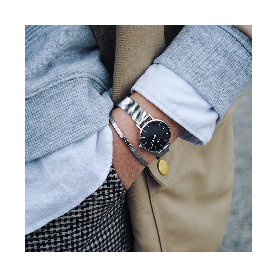 Daniel Wellington Petite Sterling Black Dial Silver Mesh Bracelet Watch For Women - DW00100218 Buy Now By Daniel Wellington