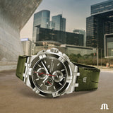 Maurice Lacroix Aikon Chronograph Black Dial Green Leather Strap Watch for Men - AI1018-PVB21-330-1 Buy Now By Maurice Lacroix