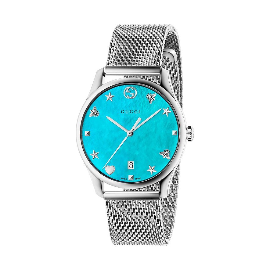 Gucci G-Timeless Turquiose Mother of Pearl Dial Silver Mesh Bracelet Watch For Women - YA1264039 Buy Now By Gucci
