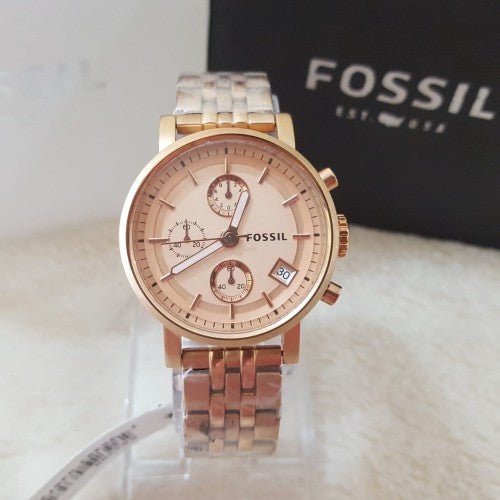 Fossil Boyfriend Chronograph Rose Gold Dial Rose Gold Steel Strap Watch for Women - ES3380 Buy Now By Fossil