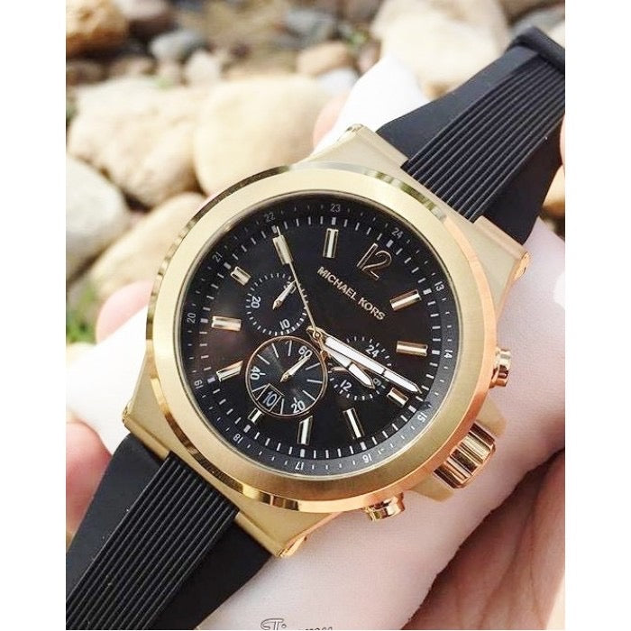 Michael Kors Dylan Chronograph Black Dial Black Rubber Strap Watch for Men - MK8445 Buy Now By Michael Kors