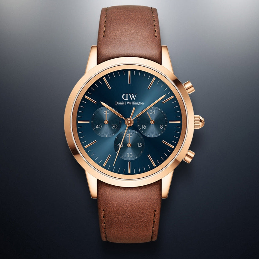 Daniel Wellington Iconic Chronograph Blue Dial Brown Leather Strap Watch For Men - DW00100639 Buy Now By Daniel Wellington
