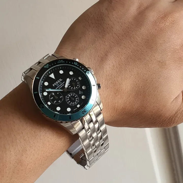 Fossil FB-01 Chronograph Black Dial Silver Steel Strap Watch for Men - FS5827 Buy Now By Fossil