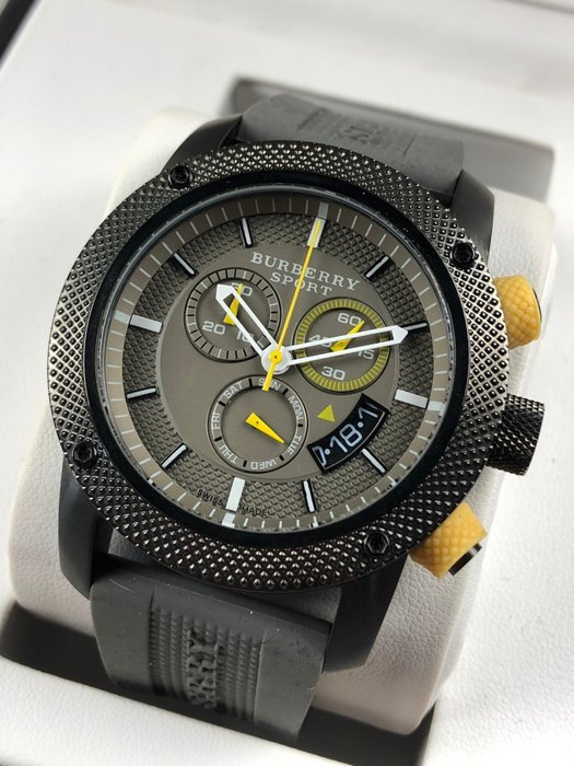 Burberry Sport Endurance Chronograph Grey Dial Grey Rubber Strap Watch for Men - BU7713 Buy Now By Burberry