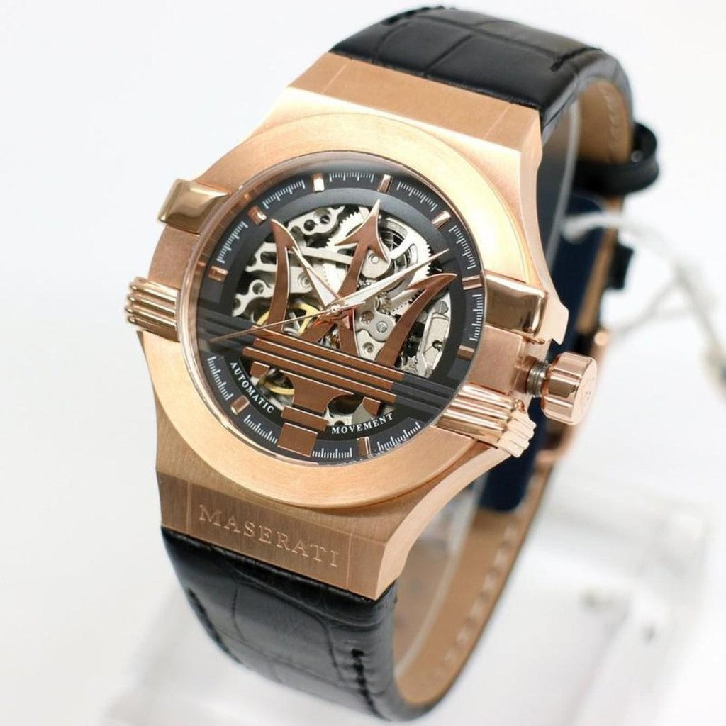 Maserati Potenza Automatic Rose Gold Dial Black Leather Strap Watch For Men - R8821108002 Buy Now By Maserati