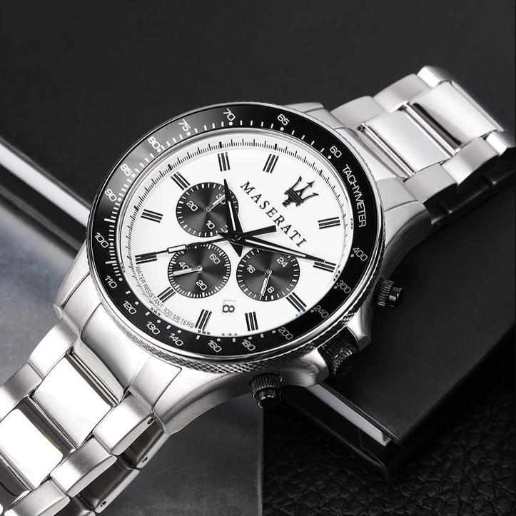 Maserati SFIDA Chronograph White Dial Silver Steel Strap Watch For Men - R8873640003 Buy Now By Maserati
