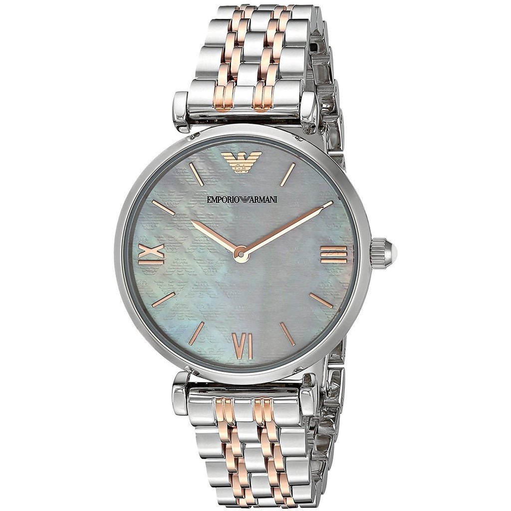Emporio Armani Gianni T-Bar Mother of Pearl Dial Two Tone Steel Strap Watch For Women - AR1987 Buy Now By Emporio Armani