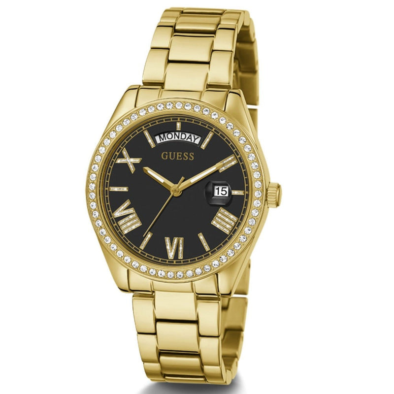 Guess Luna Diamonds Black Dial Gold Steel Strap Watch for Women - GW0307L2 Buy Now By Guess