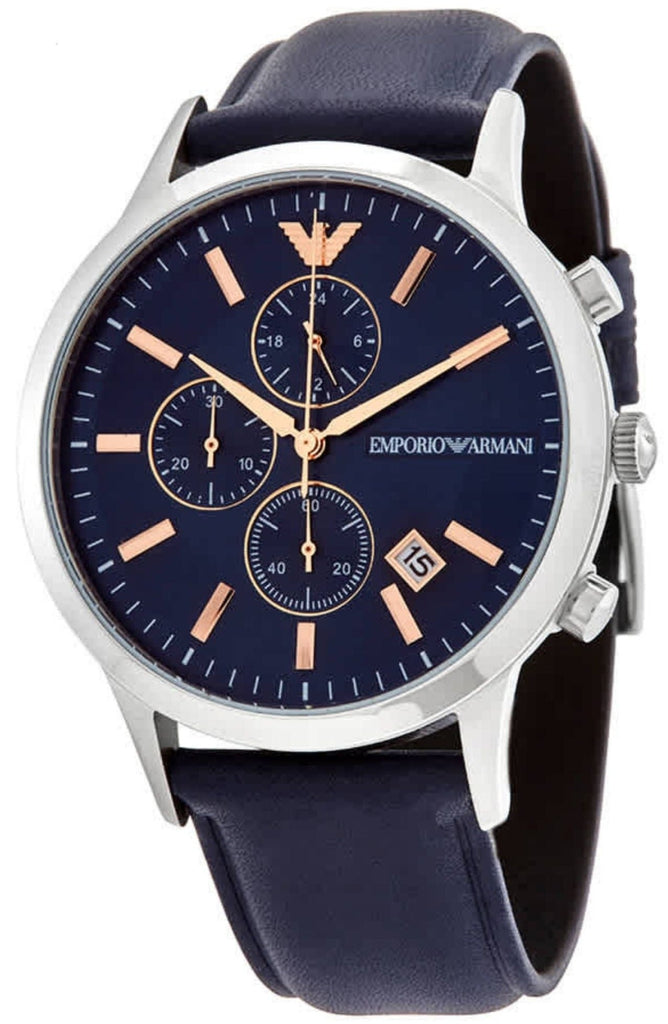 Emporio Armani Renato Chronograph Blue Dial Black Leather Strap Watch For Men - AR11216 Buy Now By Emporio Armani