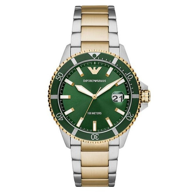 Emporio Armani Diver Chronograph Green Dial Two Tone Steel Strap Watch For Men - AR80063 Buy Now By Emporio Armani