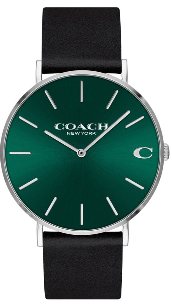 Coach Charles Green Dial Black Leather Strap Watch for Men - 14602436 Buy Now By Coach