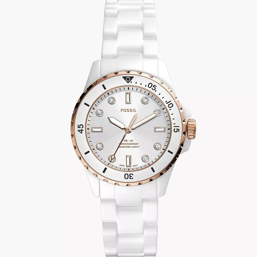 Fossil FB-01 Analog White Dial White Ceramic Strap Watch for Women - CE1107 Buy Now By Fossil