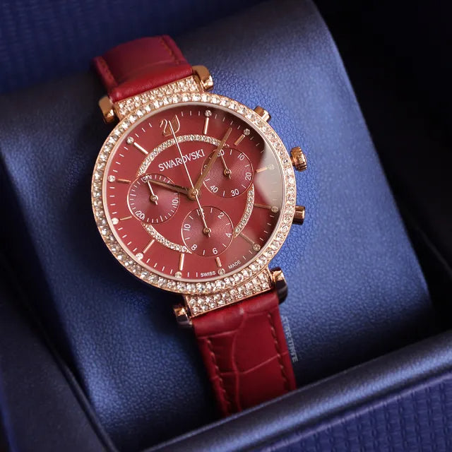 Swarovski Passage Chrono Red Dial Red Leather Strap Watch for Women - 5580345 Buy Now By Swarovski