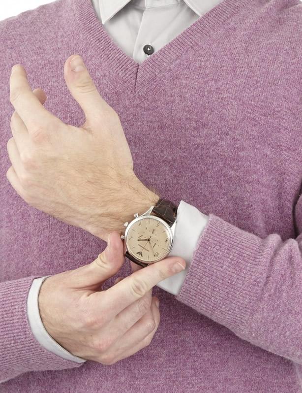 Emporio Armani Classic Chronograph Cream Dial Brown Leather Strap Watch For Men - AR1878 Buy Now By Emporio Armani