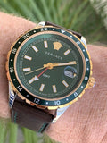 Versace Hellenyium Green Dial Brown Leather Strap Watch for Men - V11090017 Buy Now By Versace
