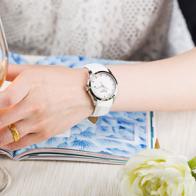 Tissot Couturier Lady Silver Dial White Leather Strap Watch For Women - T035.210.16.011.00 Buy Now By Tissot