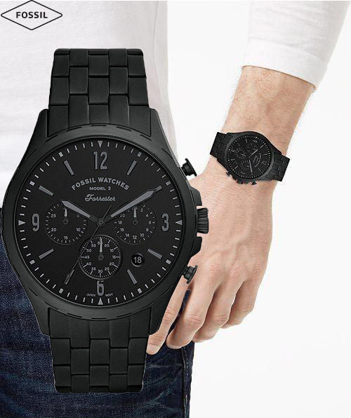 Fossil Forrester Chronograph Black Dial Black Steel Strap Watch for Men - FS5697 Buy Now By Fossil