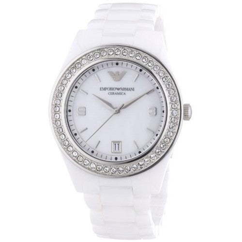 Emporio Armani Ceramica White Mother of Pearl Dial Stainless Steel Strap Watch For Women - AR1426 Buy Now By Emporio Armani
