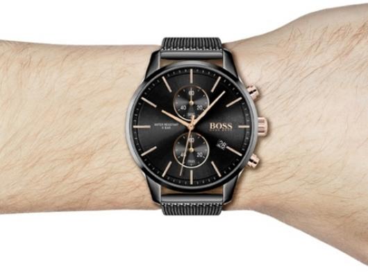 Hugo Boss Associate Black Dial Black Mesh Bracelet Watch for Men - 1513811 Buy Now By Hugo Boss