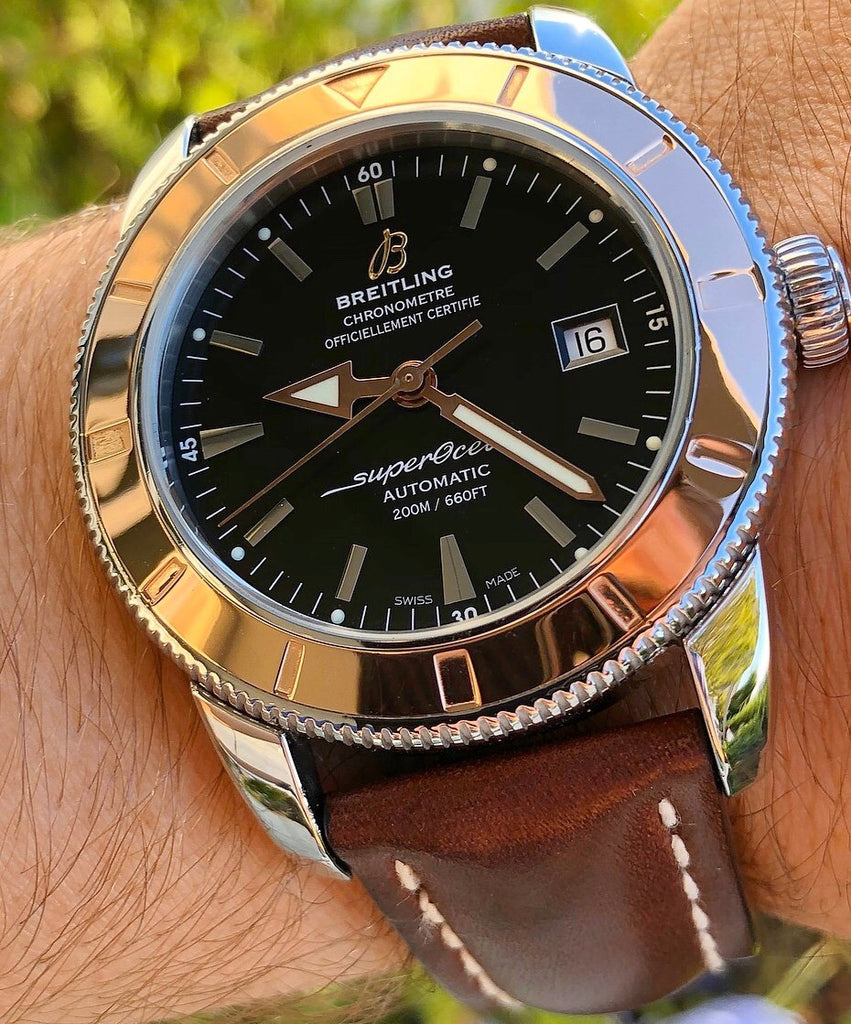 Breitling Superocean Heritage 42mm Rose Gold Chronometer Black Dial Brown Leather Strap Mens Watch - U1732112 Buy Now By Breitling