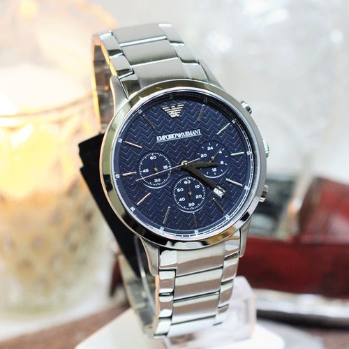 Emporio Armani Renato Chronograph Blue Dial Silver Steel Strap Watch For Men - AR2486 Buy Now By Emporio Armani