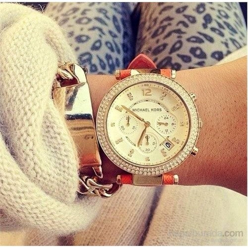 Michael Kors Parker Champagne Dial Orange Leather Strap Watch for Women - MK2279 Buy Now By Michael Kors
