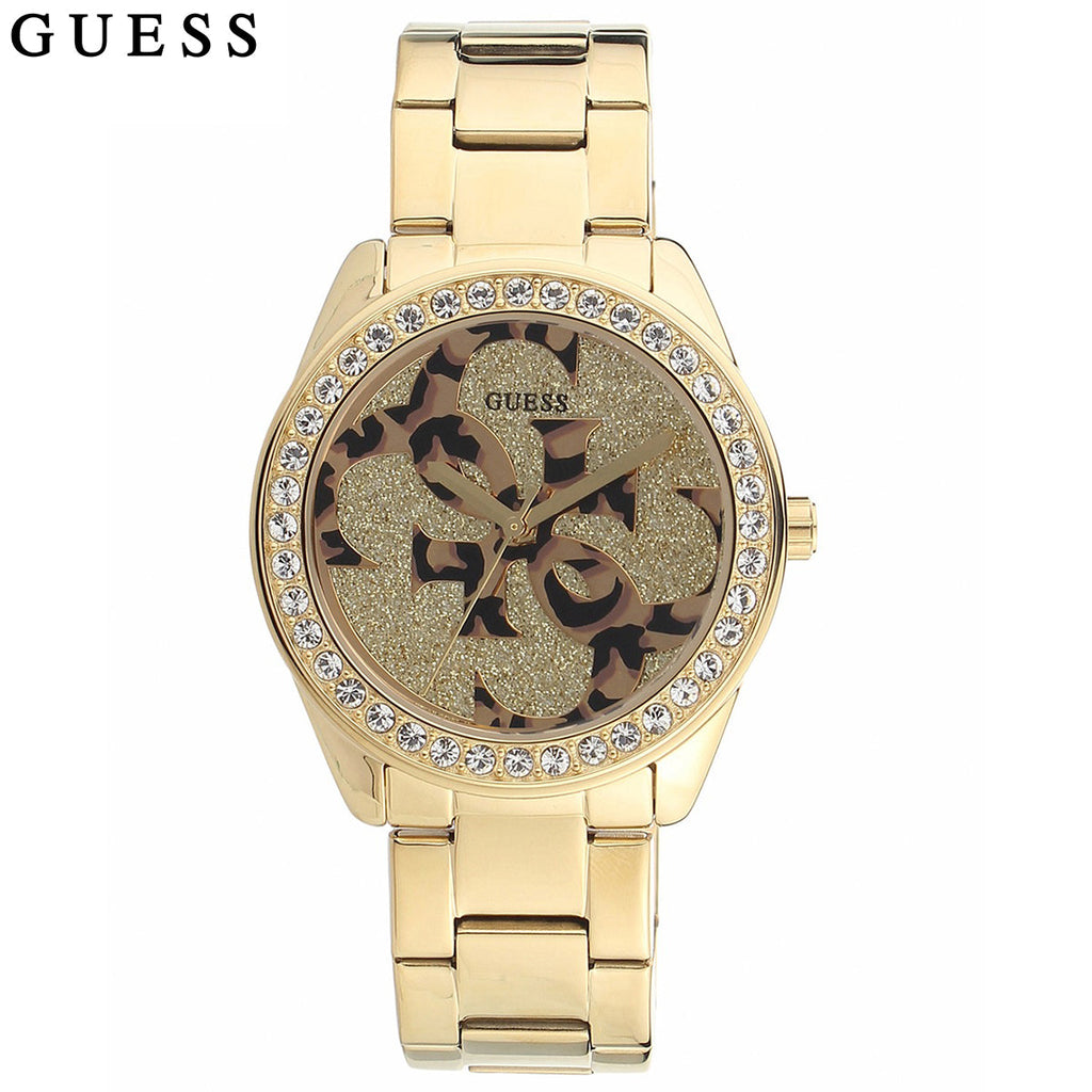 Guess G Twist Diamonds Gold Dial Gold Steel Strap Watch For Women - W1201L2 Buy Now By Guess