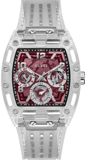 Guess Phoenix Quartz Burgundy Dial Transparent Silicone Strap Watch For Men - GW0499G9 Buy Now By Guess