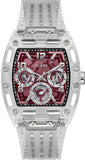 Guess Phoenix Quartz Burgundy Dial Transparent Silicone Strap Watch For Men - GW0499G9 Buy Now By Guess
