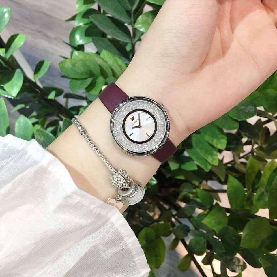 Swarovski Crystalline Silver Dial Purple Leather Strap Watch for Women - 5295355 Buy Now By Swarovski