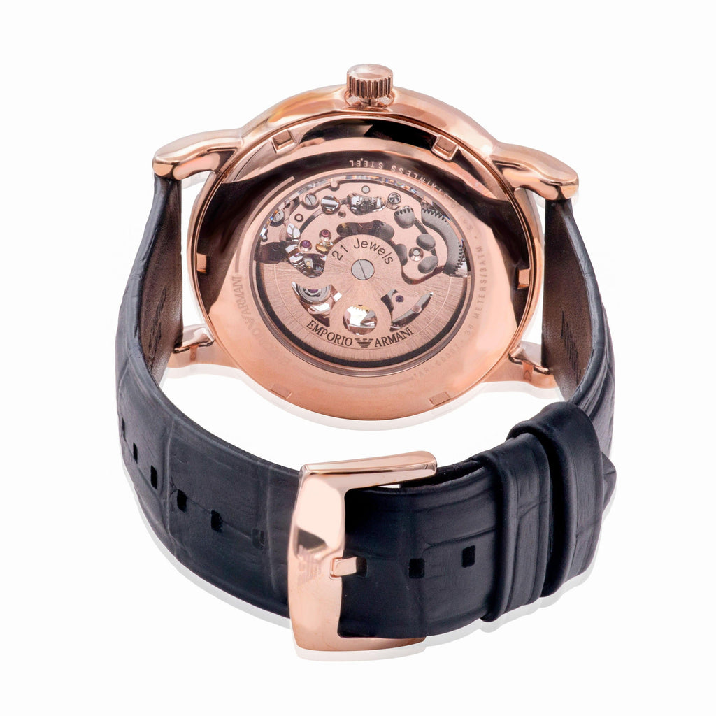 Emporio Armani Luigi Skeleton Silver Dial Black Leather Strap Watch For Men - AR60007 Buy Now By Emporio Armani